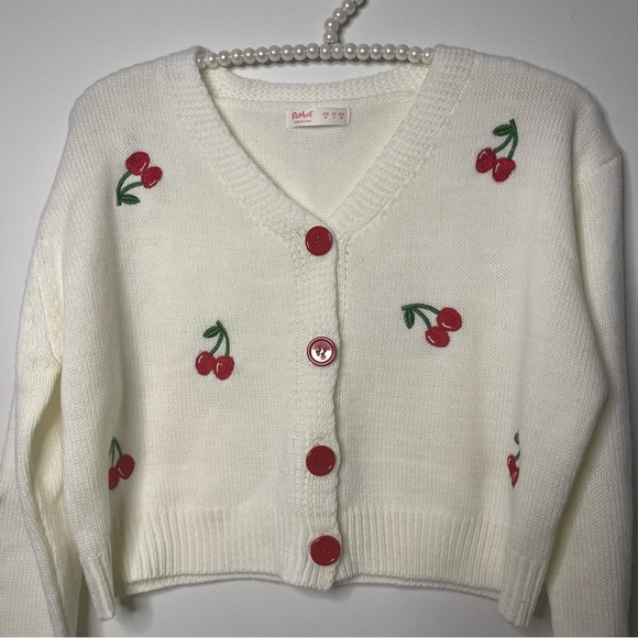 NWOT Cherry Embroidered Cropped Cardigan - Picture 5 of 5